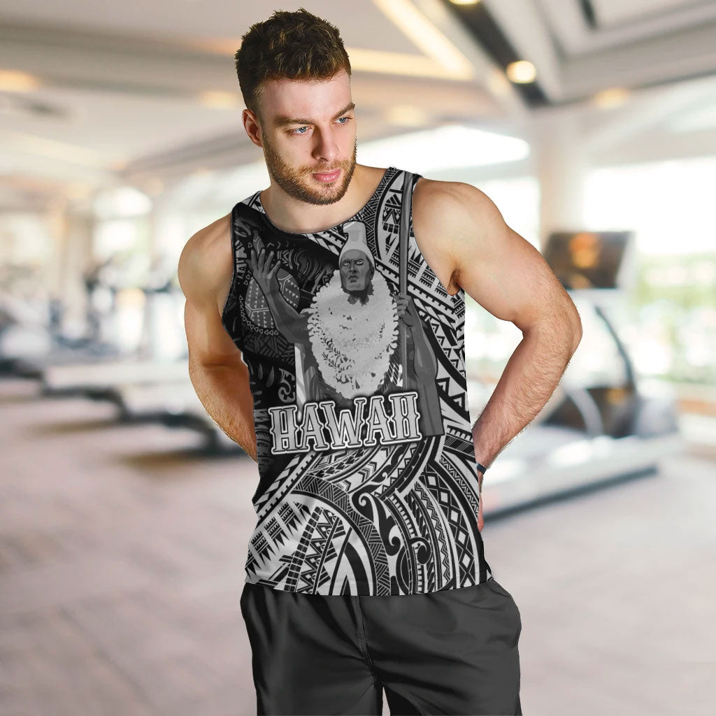 Hawaii King Kamehameha Men Tank Top With Hawaiian Ipu Motifs Black Version LT05 Black - Polynesian Pride