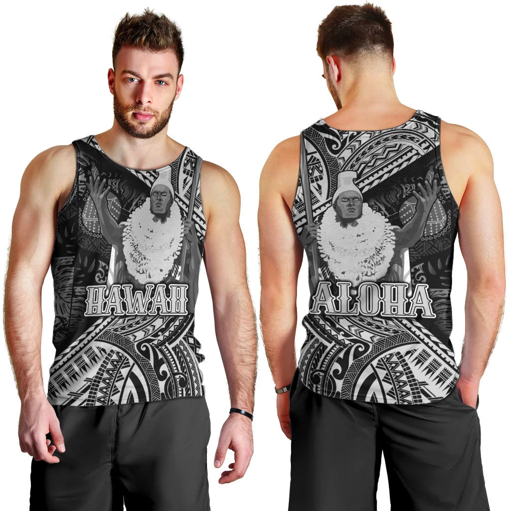 Hawaii King Kamehameha Men Tank Top With Hawaiian Ipu Motifs Black Version LT05 - Polynesian Pride