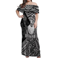 Hawaii King Kamehameha Off Shoulder Maxi Dress With Hawaiian Ipu Motifs Black Version LT05 Women Black - Polynesian Pride