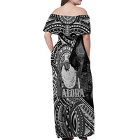 Hawaii King Kamehameha Off Shoulder Maxi Dress With Hawaiian Ipu Motifs Black Version LT05 - Polynesian Pride