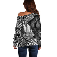 Hawaii King Kamehameha Off Shoulder Sweater With Hawaiian Ipu Motifs Black Version LT05 - Polynesian Pride