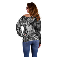 Hawaii King Kamehameha Off Shoulder Sweater With Hawaiian Ipu Motifs Black Version LT05 - Polynesian Pride