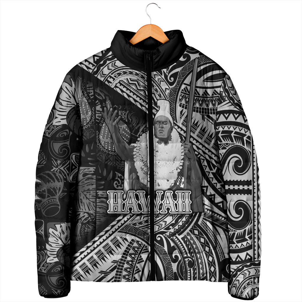 Hawaii King Kamehameha Padded Jacket With Hawaiian Ipu Motifs Black Version LT05 - Polynesian Pride