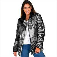 Hawaii King Kamehameha Padded Jacket With Hawaiian Ipu Motifs Black Version LT05 Women Black - Polynesian Pride
