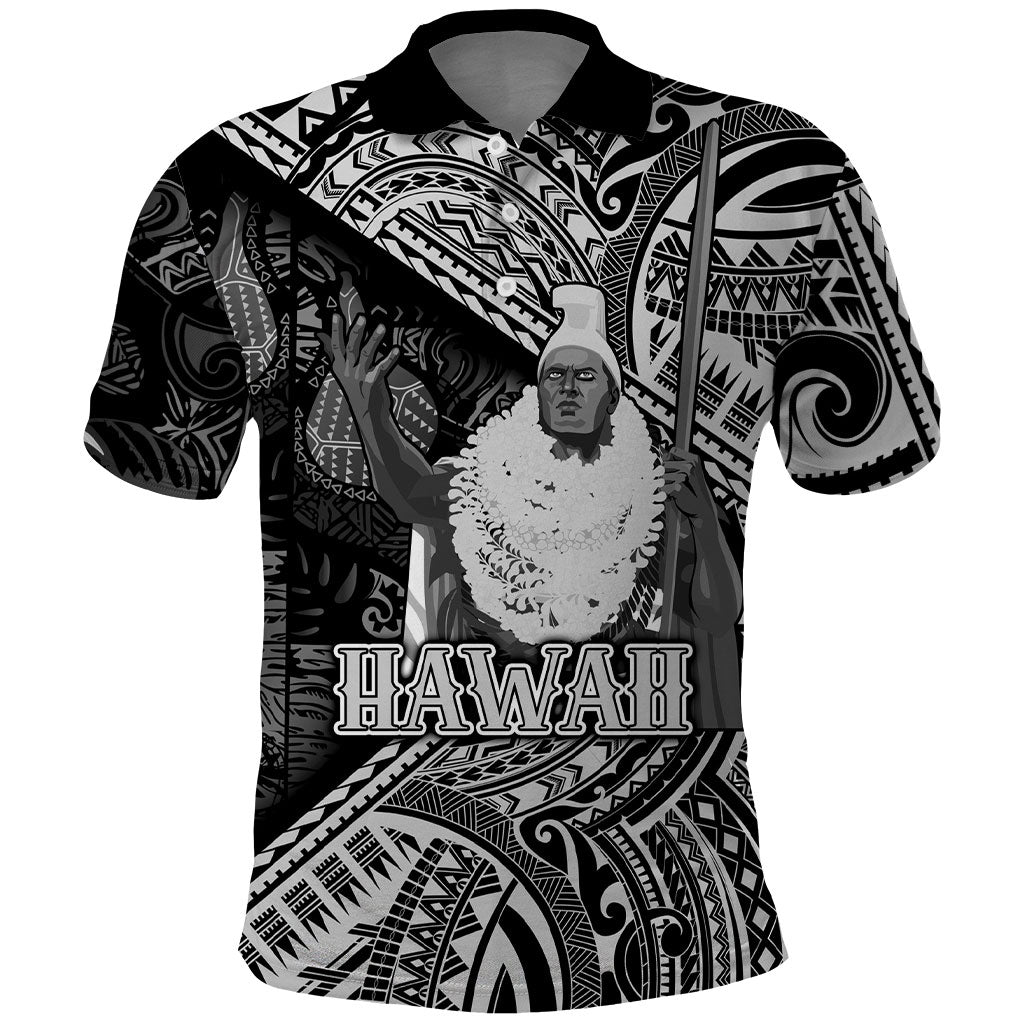 Hawaii King Kamehameha Polo Shirt With Hawaiian Ipu Motifs Black Version LT05 Black - Polynesian Pride