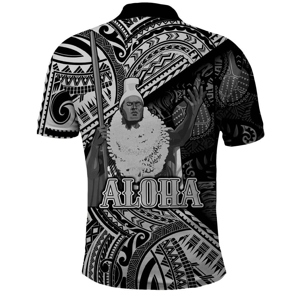 Hawaii King Kamehameha Polo Shirt With Hawaiian Ipu Motifs Black Version LT05 - Polynesian Pride
