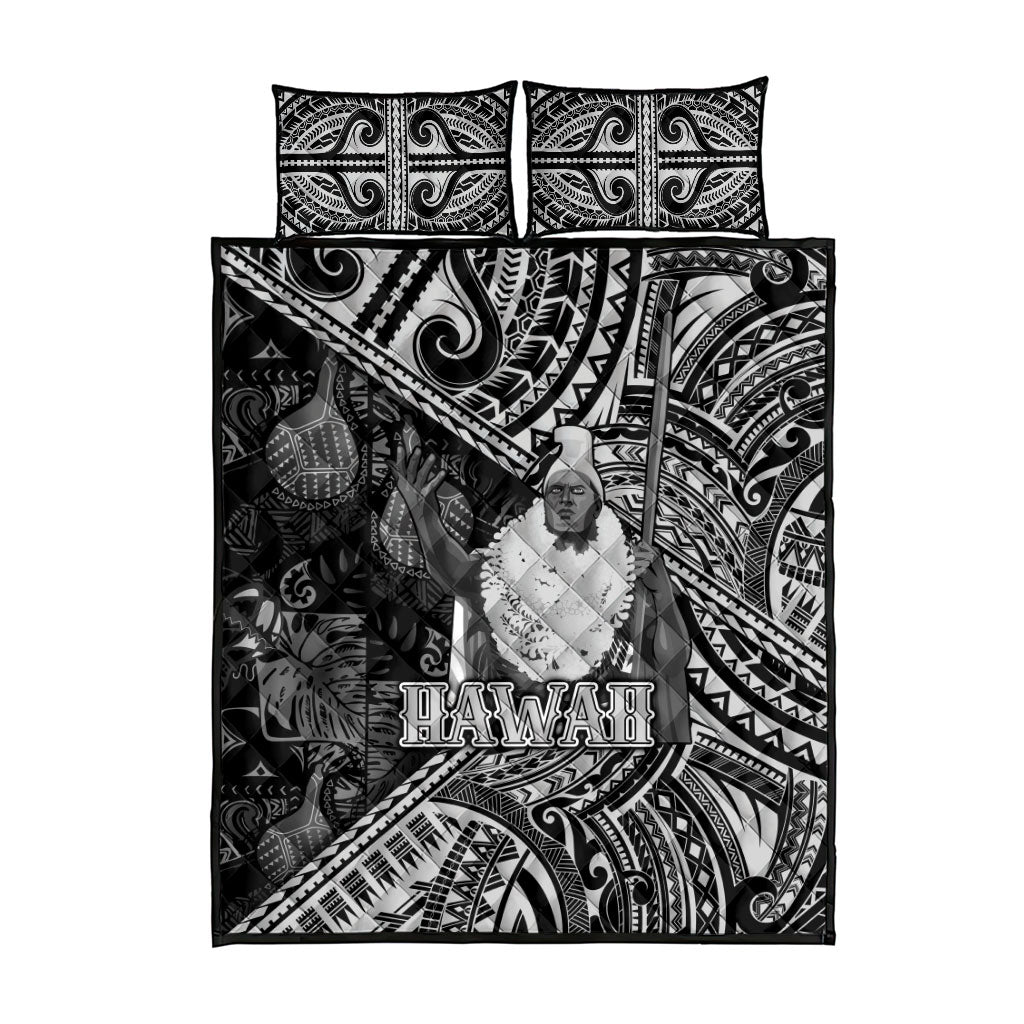 Hawaii King Kamehameha Quilt Bed Set With Hawaiian Ipu Motifs Black Version LT05 - Polynesian Pride