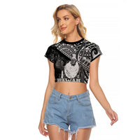 Hawaii King Kamehameha Raglan Cropped T Shirt With Hawaiian Ipu Motifs Black Version LT05 Female Black - Polynesian Pride