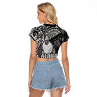 Hawaii King Kamehameha Raglan Cropped T Shirt With Hawaiian Ipu Motifs Black Version LT05 - Polynesian Pride