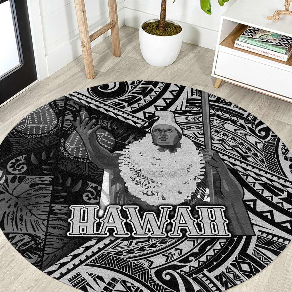 Hawaii King Kamehameha Round Carpet With Hawaiian Ipu Motifs Black Version LT05 Black - Polynesian Pride