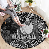 Hawaii King Kamehameha Round Carpet With Hawaiian Ipu Motifs Black Version LT05 - Polynesian Pride