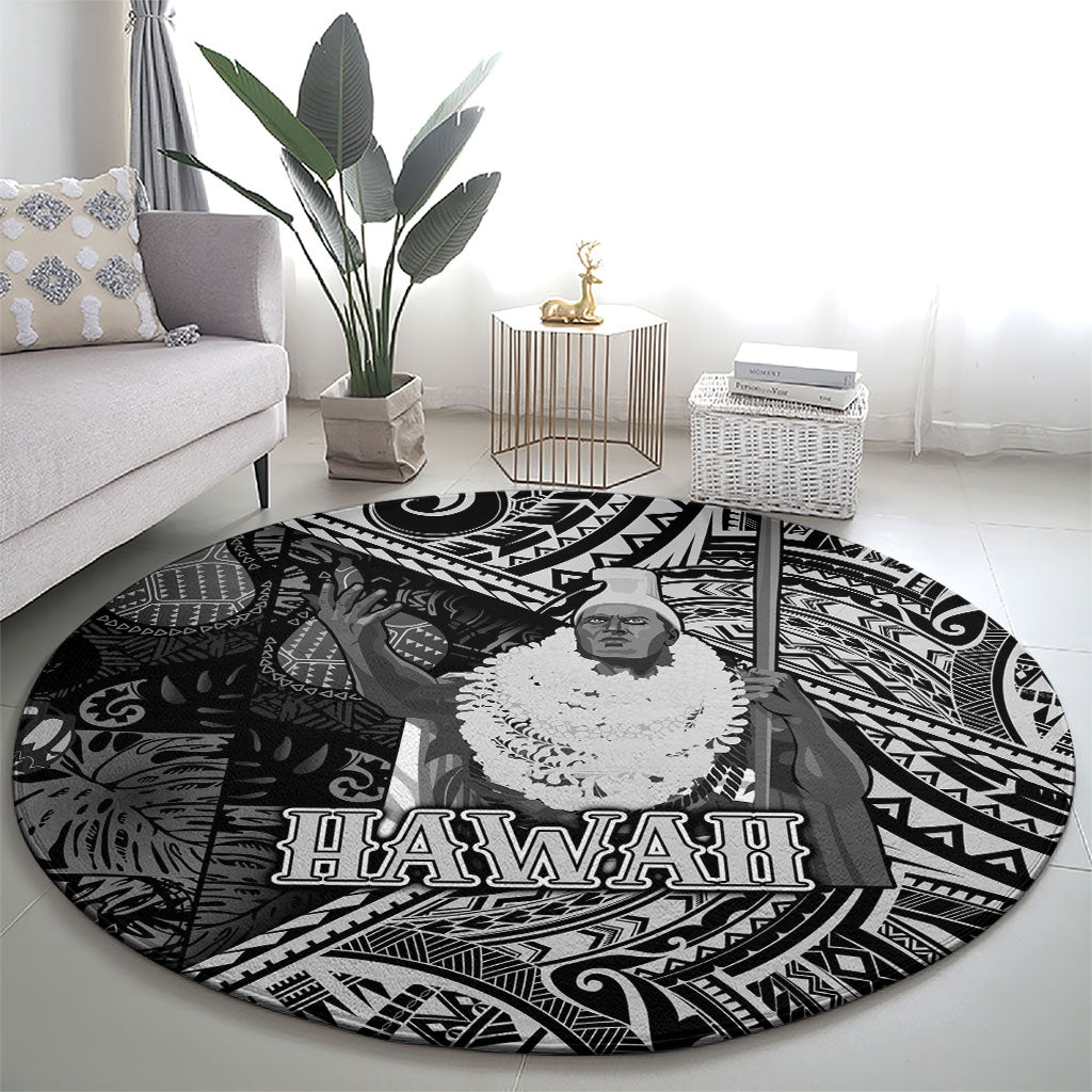 Hawaii King Kamehameha Round Carpet With Hawaiian Ipu Motifs Black Version LT05 - Polynesian Pride