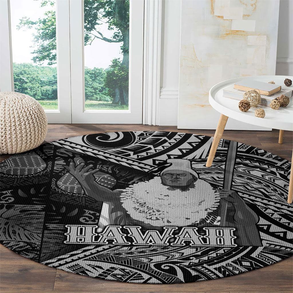 Hawaii King Kamehameha Round Carpet With Hawaiian Ipu Motifs Black Version LT05 - Polynesian Pride