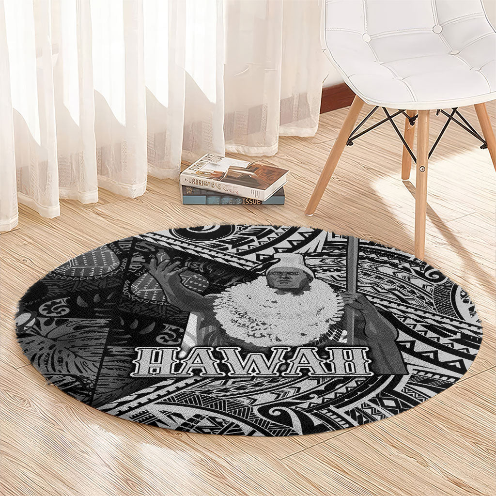 Hawaii King Kamehameha Round Carpet With Hawaiian Ipu Motifs Black Version LT05 - Polynesian Pride
