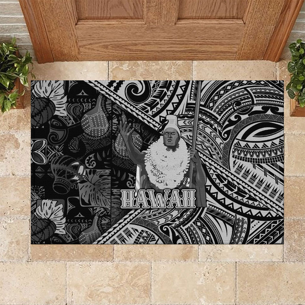 Hawaii King Kamehameha Rubber Doormat With Hawaiian Ipu Motifs Black Version LT05 Black - Polynesian Pride