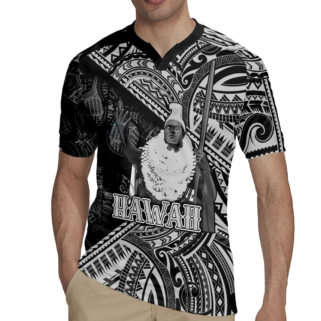 Hawaii King Kamehameha Rugby Jersey With Hawaiian Ipu Motifs Black Version LT05 - Polynesian Pride