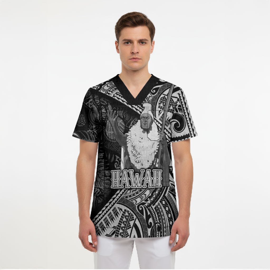 Hawaii King Kamehameha Scrub Top With Hawaiian Ipu Motifs Black Version LT05 - Polynesian Pride