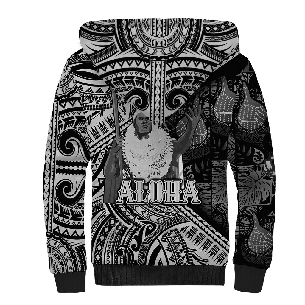 Hawaii King Kamehameha Sherpa Hoodie With Hawaiian Ipu Motifs Black Version LT05 - Polynesian Pride