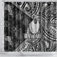 Hawaii King Kamehameha Shower Curtain With Hawaiian Ipu Motifs Black Version LT05 - Polynesian Pride