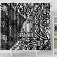 Hawaii King Kamehameha Shower Curtain With Hawaiian Ipu Motifs Black Version LT05 - Polynesian Pride
