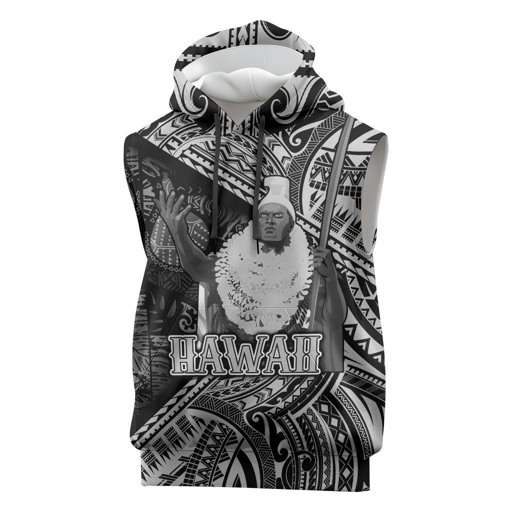 Hawaii King Kamehameha Sleeveless Hoodie With Hawaiian Ipu Motifs Black Version LT05 Black - Polynesian Pride