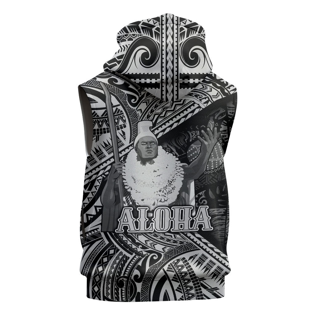 Hawaii King Kamehameha Sleeveless Hoodie With Hawaiian Ipu Motifs Black Version LT05 - Polynesian Pride