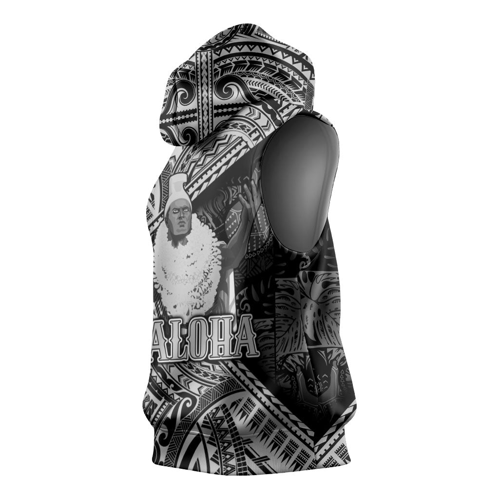Hawaii King Kamehameha Sleeveless Hoodie With Hawaiian Ipu Motifs Black Version LT05 - Polynesian Pride