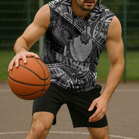 Hawaii King Kamehameha Sleeveless Hoodie With Hawaiian Ipu Motifs Black Version LT05 - Polynesian Pride