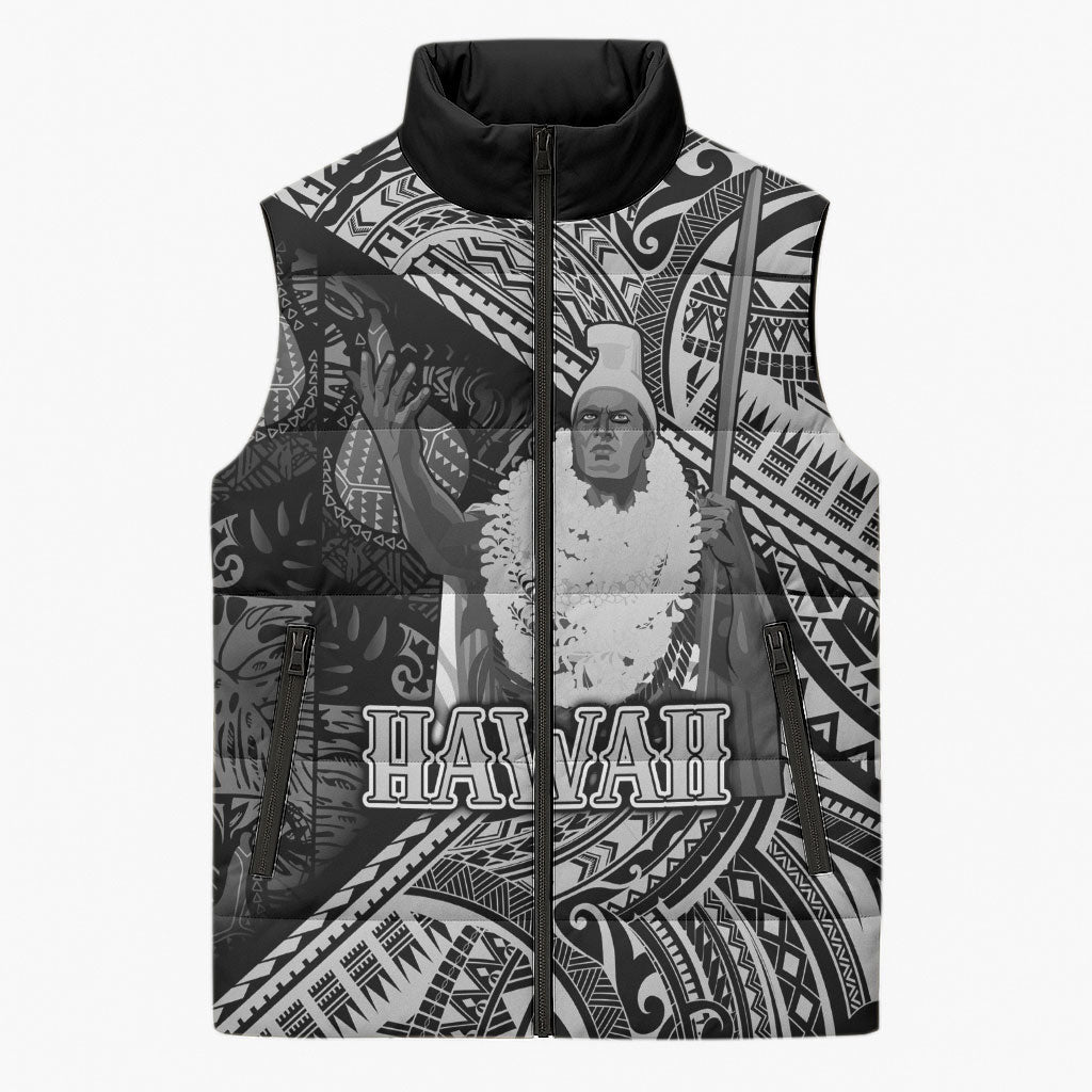Hawaii King Kamehameha Sleeveless Puffer Jacket With Hawaiian Ipu Motifs Black Version