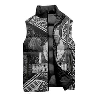Hawaii King Kamehameha Sleeveless Puffer Jacket With Hawaiian Ipu Motifs Black Version LT05 - Polynesian Pride