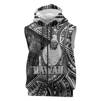 Hawaii King Kamehameha Sleeveless Zip Hoodie With Hawaiian Ipu Motifs Black Version LT05 Black - Polynesian Pride