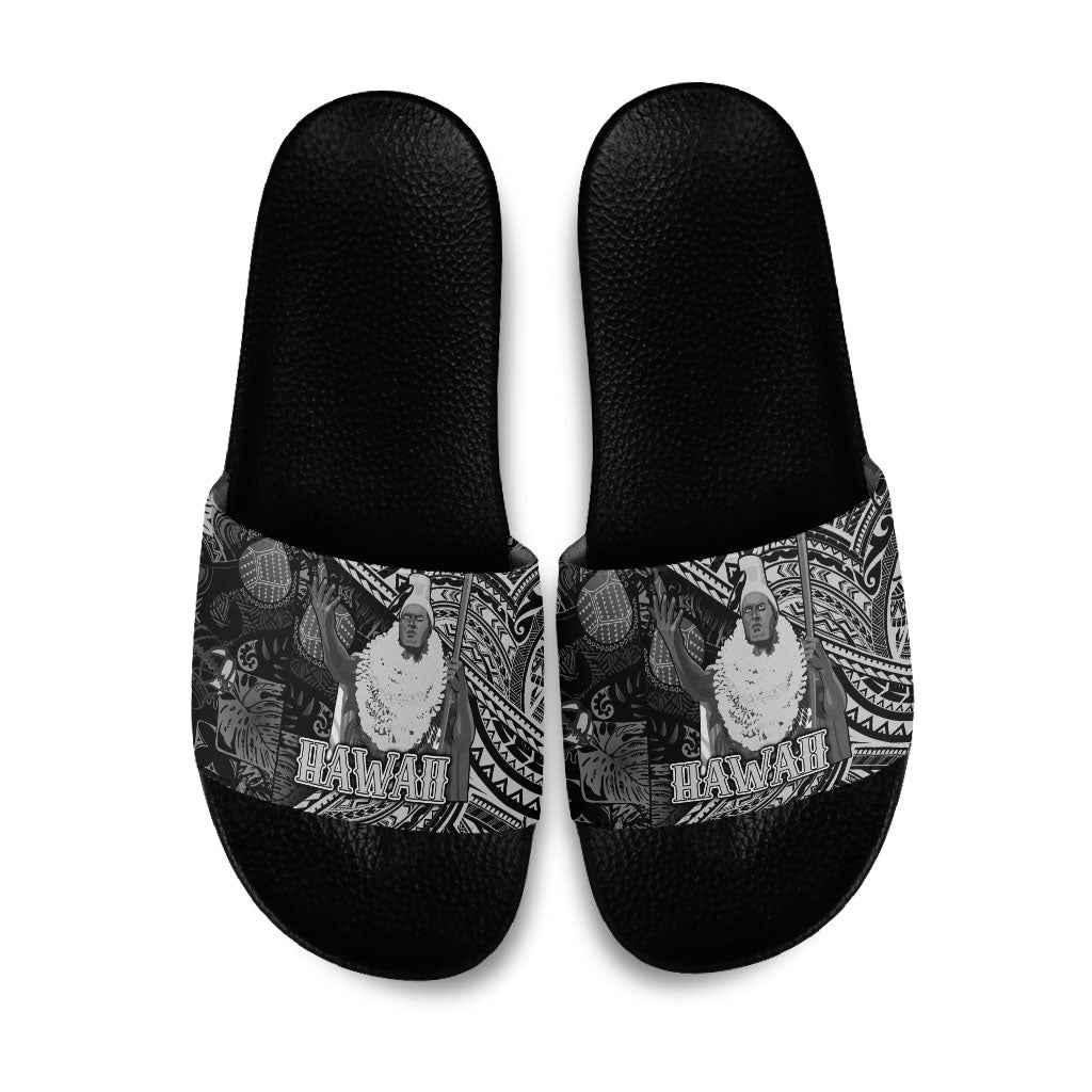 Hawaii King Kamehameha Slide Sandals With Hawaiian Ipu Motifs Black Version LT05 Black - Polynesian Pride