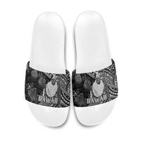 Hawaii King Kamehameha Slide Sandals With Hawaiian Ipu Motifs Black Version LT05 Black - Polynesian Pride