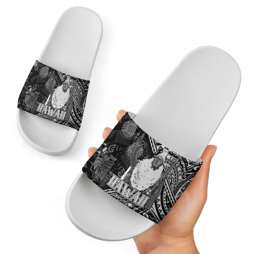 Hawaii King Kamehameha Slide Sandals With Hawaiian Ipu Motifs Black Version LT05 - Polynesian Pride