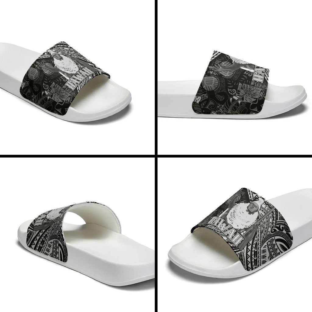 Hawaii King Kamehameha Slide Sandals With Hawaiian Ipu Motifs Black Version LT05 - Polynesian Pride