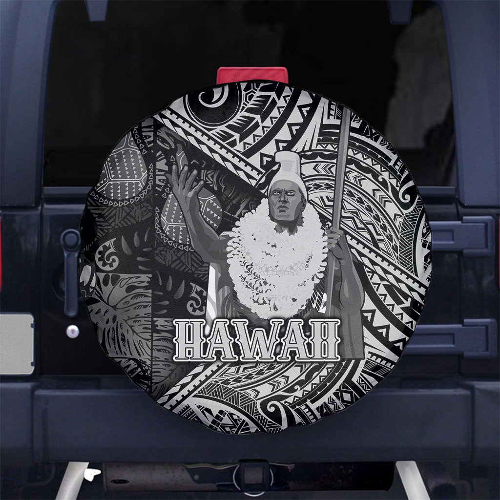 Hawaii King Kamehameha Spare Tire Cover With Hawaiian Ipu Motifs Black Version LT05 No hole Black - Polynesian Pride