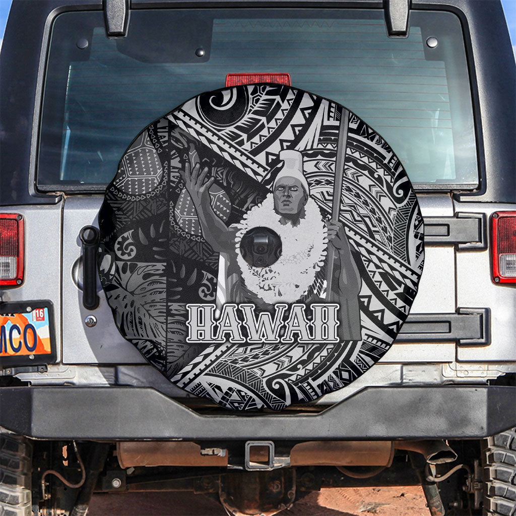 Hawaii King Kamehameha Spare Tire Cover With Hawaiian Ipu Motifs Black Version LT05 Black - Polynesian Pride