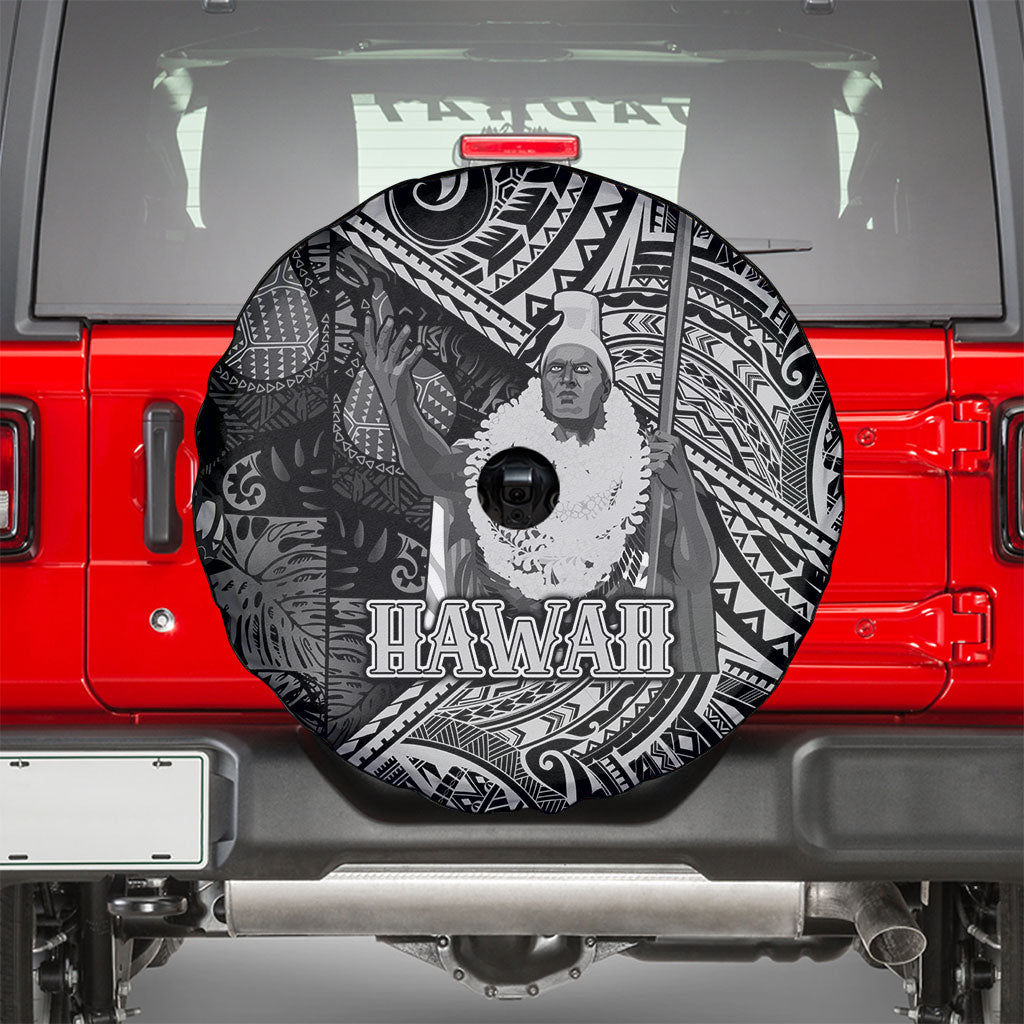 Hawaii King Kamehameha Spare Tire Cover With Hawaiian Ipu Motifs Black Version LT05 - Polynesian Pride