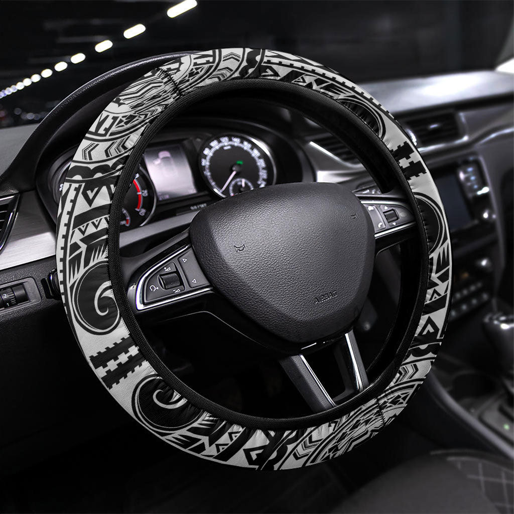 Hawaii King Kamehameha Steering Wheel Cover With Hawaiian Ipu Motifs Black Version LT05 Universal Fit Black - Polynesian Pride