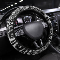 Hawaii King Kamehameha Steering Wheel Cover With Hawaiian Ipu Motifs Black Version LT05 Universal Fit Black - Polynesian Pride
