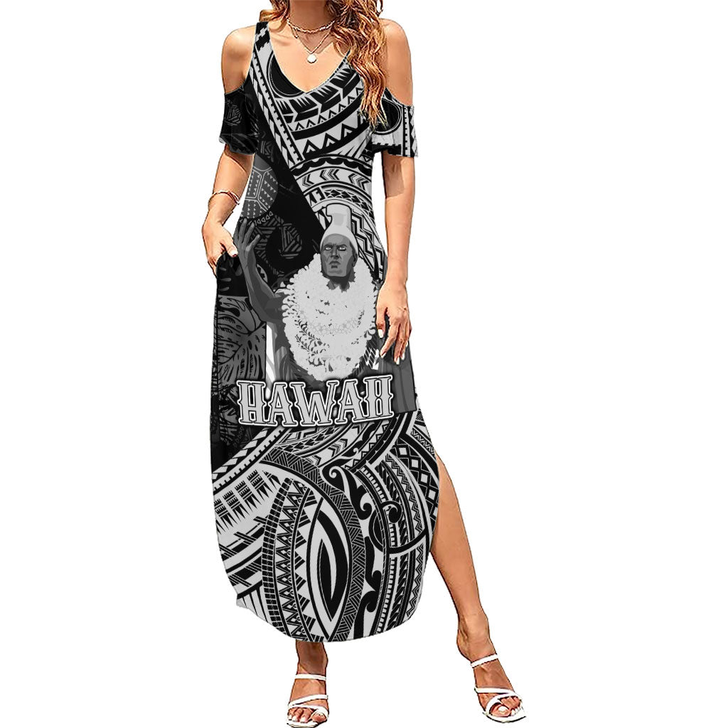 Hawaii King Kamehameha Summer Maxi Dress With Hawaiian Ipu Motifs Black Version LT05 Women Black - Polynesian Pride