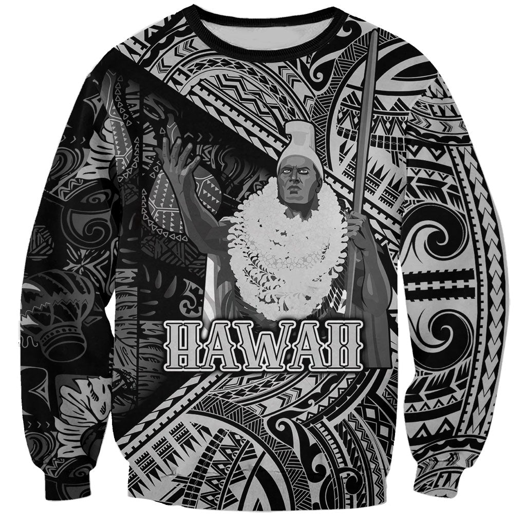 Hawaii King Kamehameha Sweatshirt With Hawaiian Ipu Motifs Black Version LT05 Unisex Black - Polynesian Pride