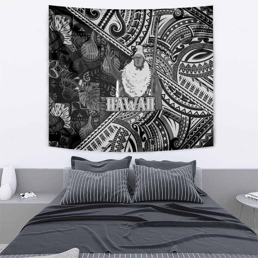 Hawaii King Kamehameha Tapestry With Hawaiian Ipu Motifs Black Version LT05 - Polynesian Pride