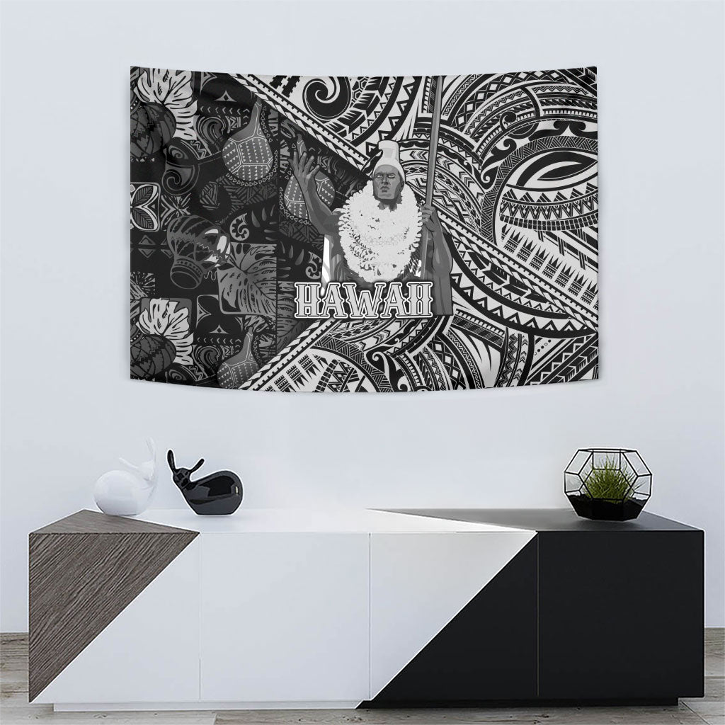 Hawaii King Kamehameha Tapestry With Hawaiian Ipu Motifs Black Version LT05 - Polynesian Pride