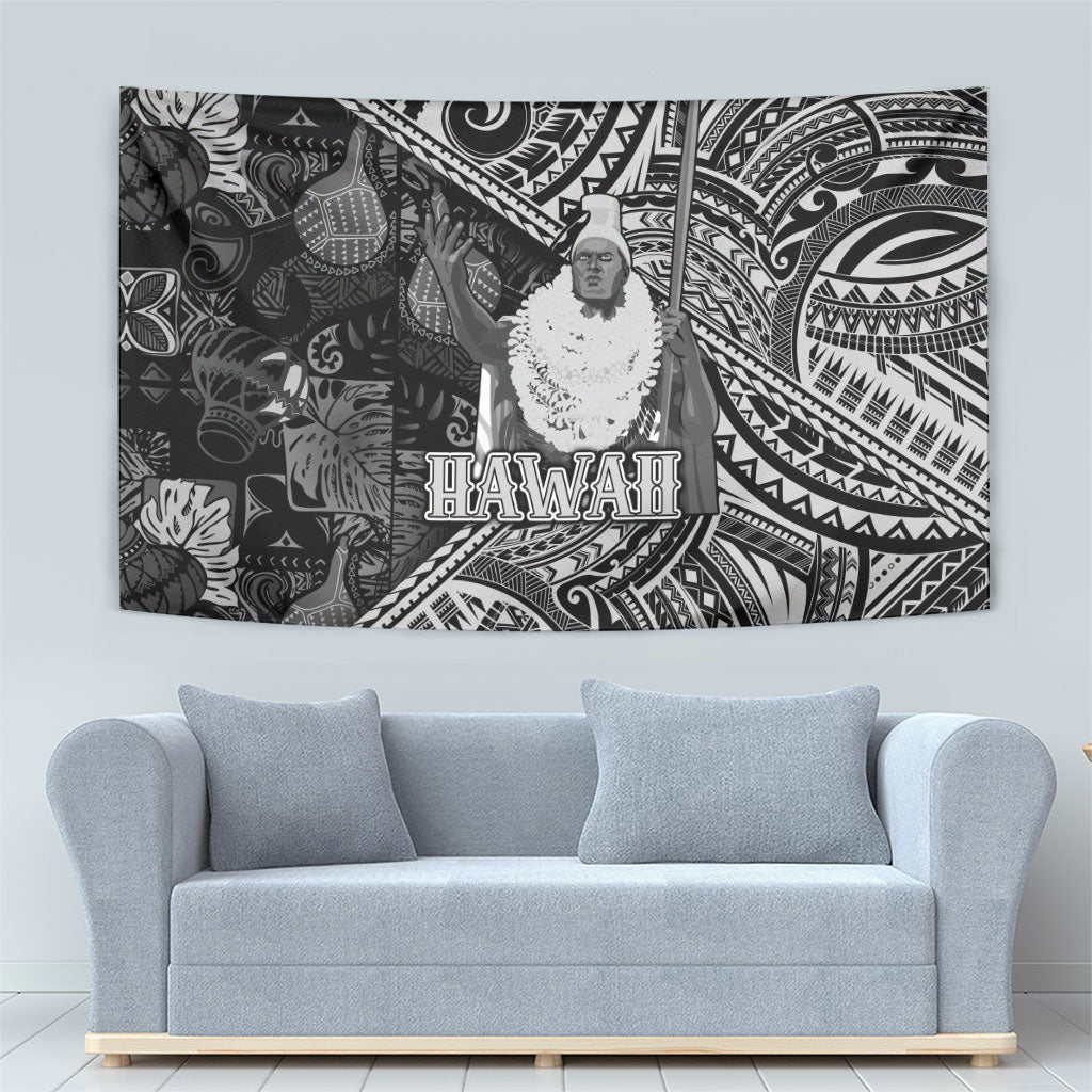 Hawaii King Kamehameha Tapestry With Hawaiian Ipu Motifs Black Version LT05 - Polynesian Pride