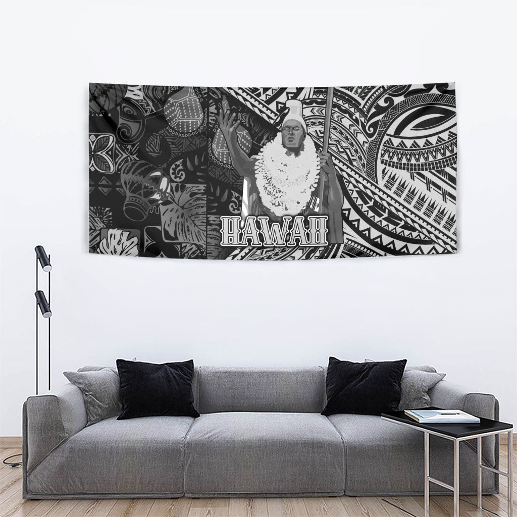 Hawaii King Kamehameha Tapestry With Hawaiian Ipu Motifs Black Version LT05 - Polynesian Pride