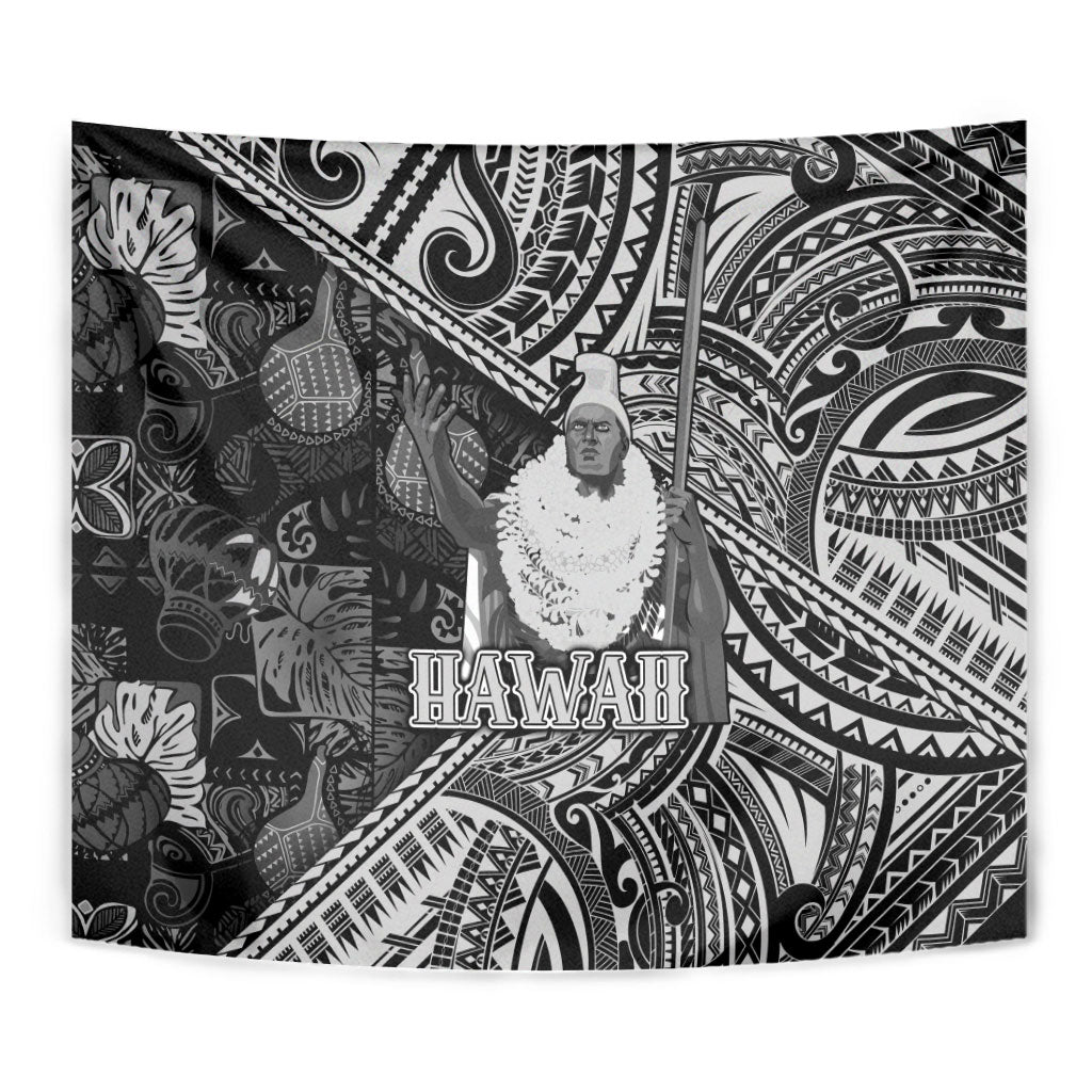Hawaii King Kamehameha Tapestry With Hawaiian Ipu Motifs Black Version LT05 - Polynesian Pride
