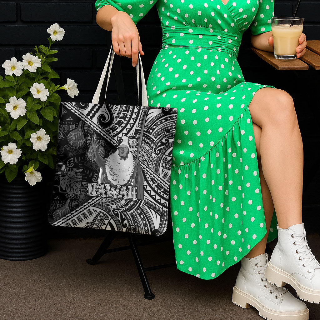 Hawaii King Kamehameha Tote Bag With Hawaiian Ipu Motifs Black Version LT05 - Polynesian Pride
