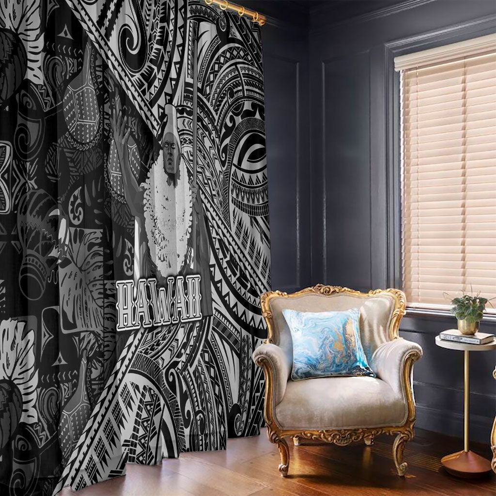 Hawaii King Kamehameha Window Curtain With Hawaiian Ipu Motifs Black Version LT05 - Polynesian Pride