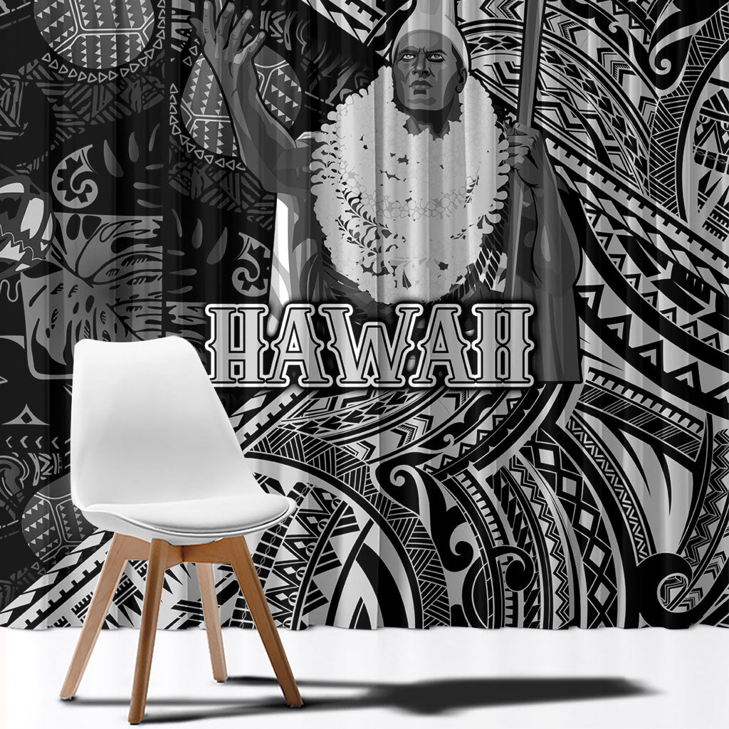 Hawaii King Kamehameha Window Curtain With Hawaiian Ipu Motifs Black Version LT05 - Polynesian Pride